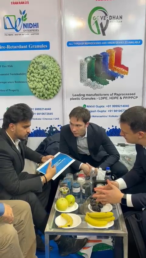 Nikhil Singh presenting material details during a polymer business meeting
