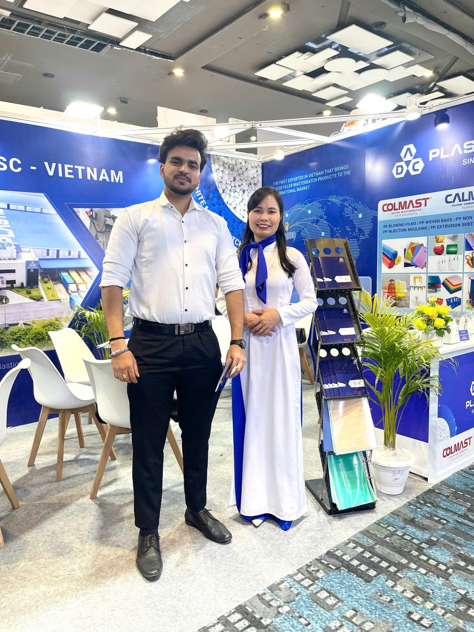Nikhil Singh at a Vietnam plastics exhibition booth